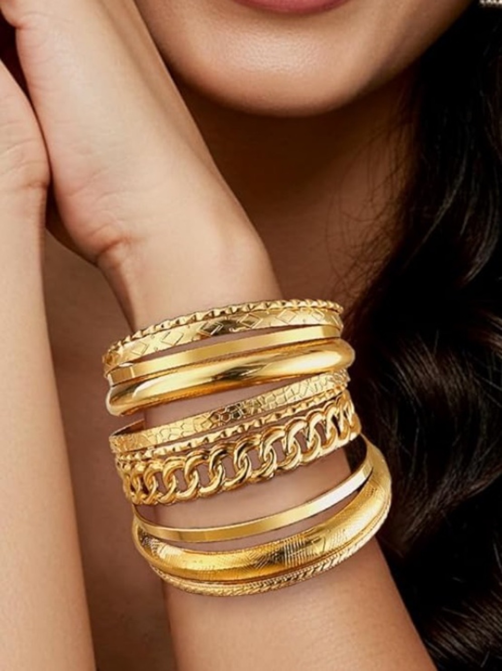 Anthropologie Gold-Tone Layered Bangle Bracelet Set